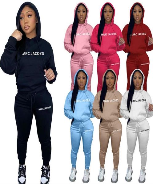 

winter womens two piece pants sets outfits letter printing tracksuits long sleeve hooded pullover and legging bulk item whole 4232248, White