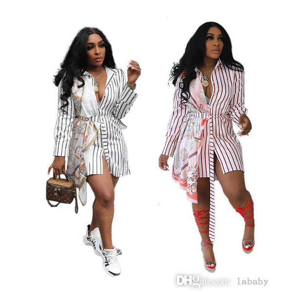 

women dress shirt fashion paisley splicing striped with sashes shirt style skirt 2023 summer fall street button front ins dresses for woman, Black;gray