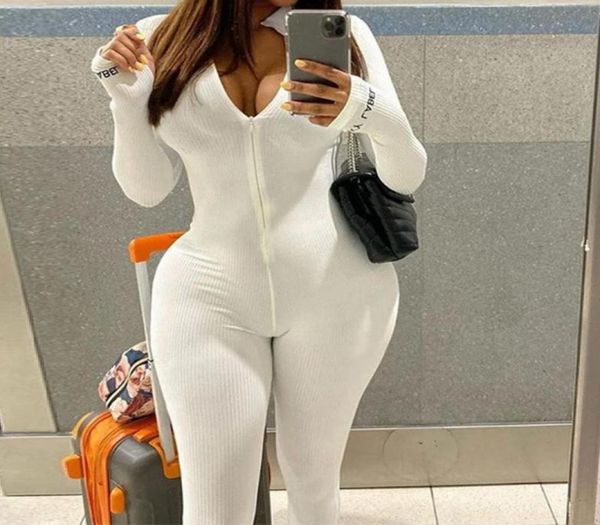 

turtleneck knit rib bodycon fitness playsuit sportswear long sleeve zipper body embroidery lucky label rompers womens jumpsuit3478474, Black;white