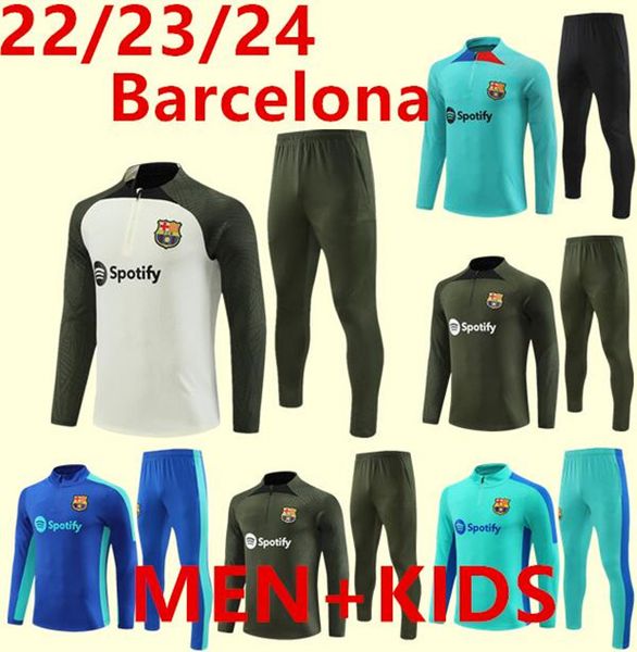 

2023 2024 barcelona tracksuit camisetas de soccer jerseys training suit ferran pedri 22/23/24 half zip barcelona men and kids set barca trac, Black