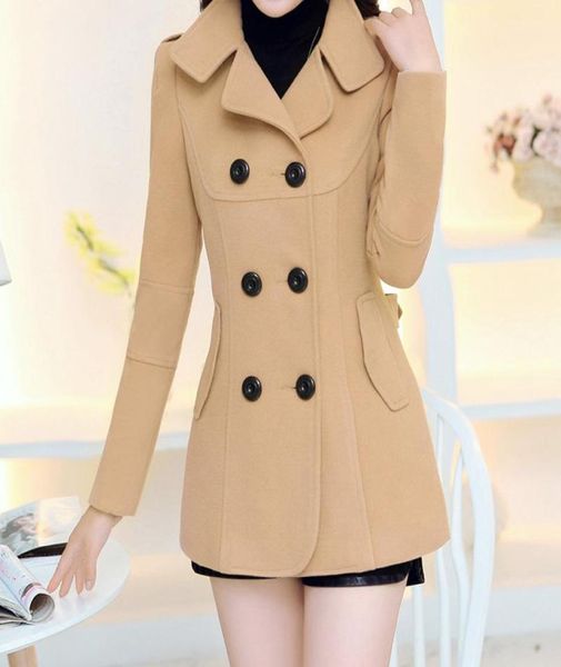 

women spring trench 2018 plus size m3xl women jacket ladies pea coat slim double breasted blended coats9565024, Black