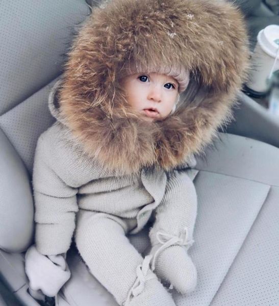 

infant baby rompers winter clothes newborn baby boy girl knitted sweater jumpsuit raccoon fur hooded kid toddler outerwear 2011274747211, Blue
