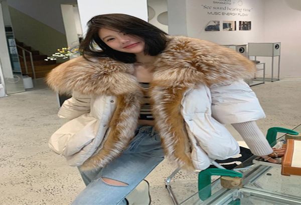

oftuby 2022 new autumn 90 winter goose down jacket warm women coat oversized real fox fur collar thick luxury fashion outerwear4757240, Black