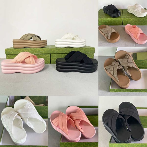 

designer platform sandals women thick sole slippers brand fashion cross strap sandals 6cm high heel size 35-45 with box no458, Black