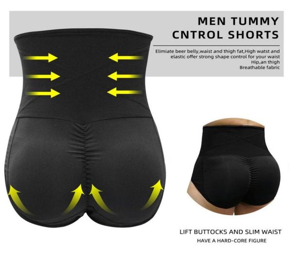 

men high waisted tummy control brief panties slimming body shaper shorts butt lifter shapewear fitness shaping underwear plus size2189900, Black;brown
