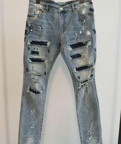 

men jeans luxury design pants long skinny blue artificial diamond destroy the quilt ripped hole designer jean mens designers cloth1578402