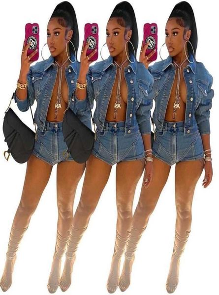 

2023 womens tracksuits new jeans pants suit two piece set jeans coat casual elastic shorts denim pant sets clothes8943193, White