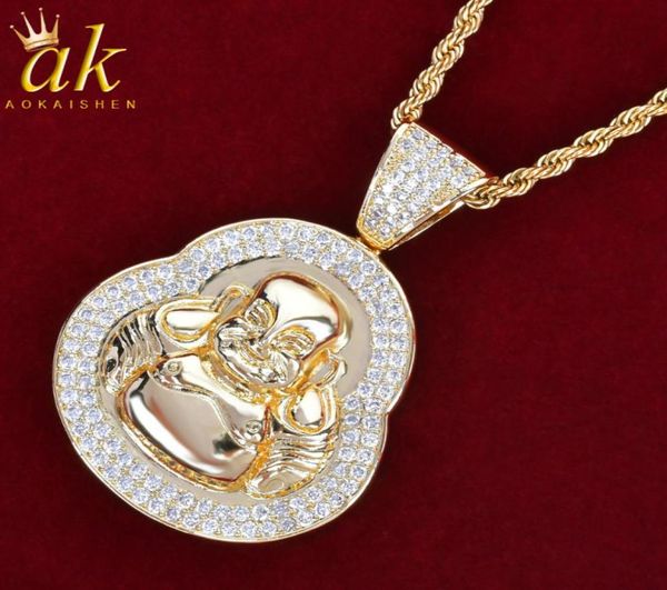 

buddha pendant gold color material copper zircons bling men039s hip hop rock street jewelry6586311, Silver