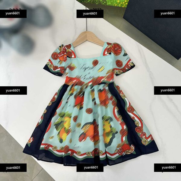 

luxury designer baby clothes girl fruit pattern printing skirt baby summer cotton fabrics short sleeved t-shirt dress new product, Red;yellow