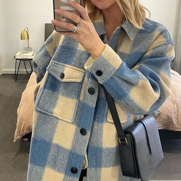 

womens wool blends rowling chic plaid button kneelength woolen coat women turndown collar with pocket female casual office lady jacket 2308, Black