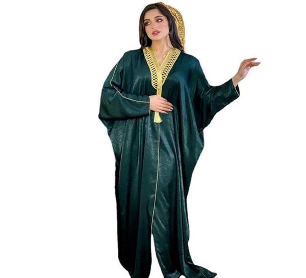 

ethnic clothing moroccan kaftan dubai opened gown dresses for women golden ribbon batwing sleeve muslim turkey arabic clothes velv7052034, Red