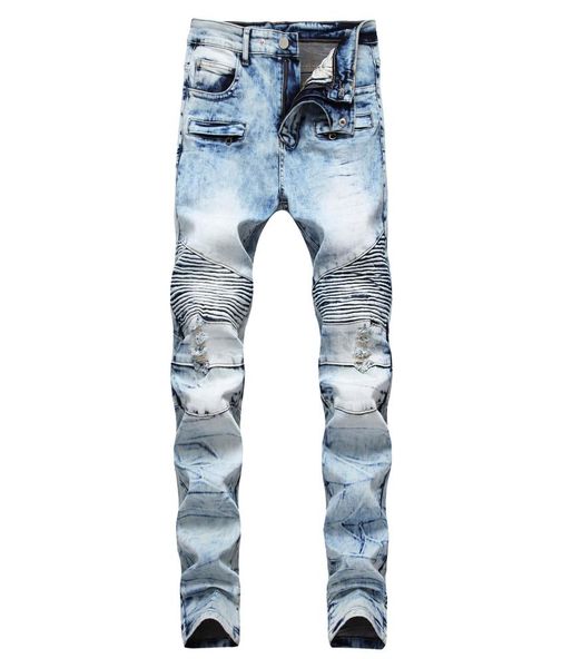 

fashionmen039s distressed ripped skinny jeans fashion designer mens jeans slim motorcycle moto biker causal mens denim pants hi8738895, Blue