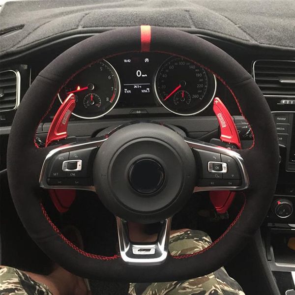 

black suede car steering wheel cover for volkswagen vw golf 7 gti golf r mk7 vw polo gti scirocco 2015 2016 car accessories274t