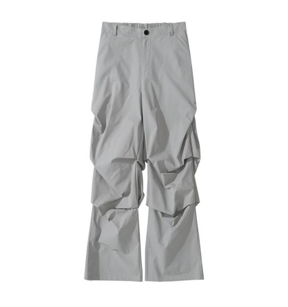 

ruched elastic waist men039s cargo pants straight pleated casual overalls baggy black loose trousers1360058, Black;brown