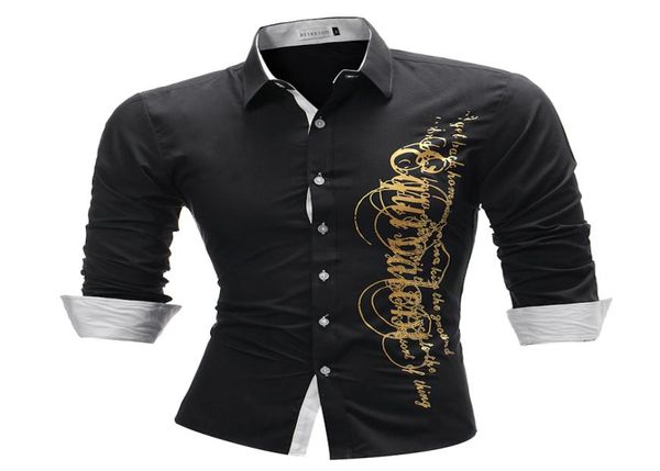 

fashion male shirt longsleeves letter print mens dress shirts slim men shirt plus size 4xl7925490, White;black