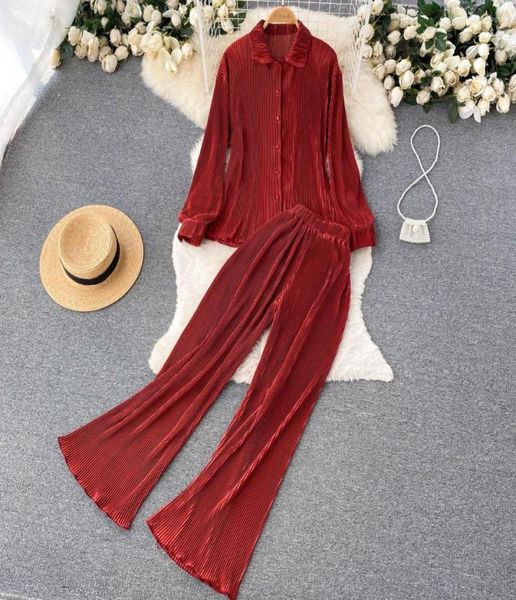

ethnic clothing pleated twopiece set female long sleeve high waist muslim fashion woman casual sport pant modest clothes drop8516412, Red