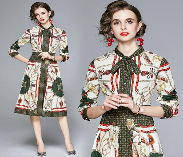 

boutique lady dress long sleeve highend printed bow dress 2021 spring autumn pleated dress temperament womens dresses4691526, White;black