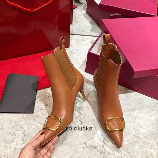 

soled valentinolies leather fashion 03-04 boots casual sock women snow luxury thick design winter boots warm heel, Black