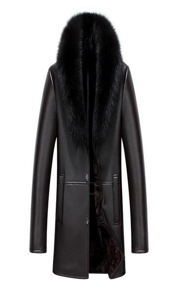 

2020 new arrival men leather coat faux sheepskin coat overcoat winter leather fur lined men jacket fur collar4255260, Black