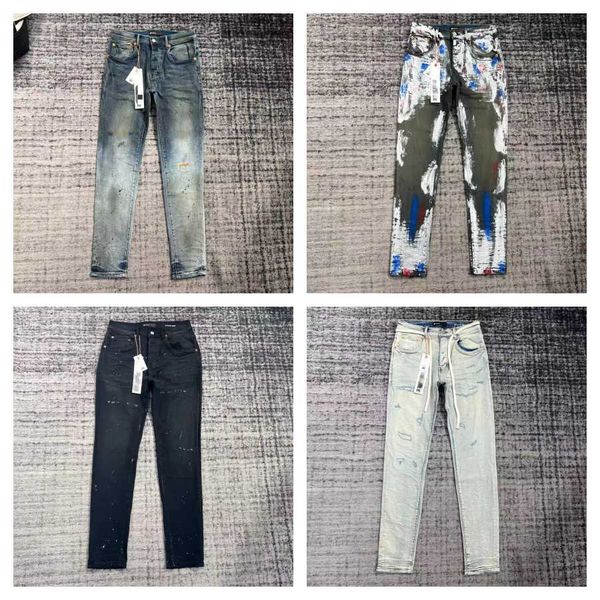 

purple jeans mens designer america ripped tears washed old hand painted ink splashing, Blue
