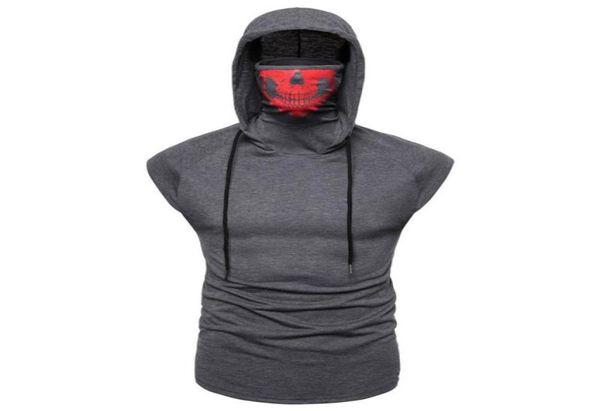

men039s summer hoodies with print mask black gray elasticity thin coat sleeveless moto biker style cool sweatshirt men hoodie1374823