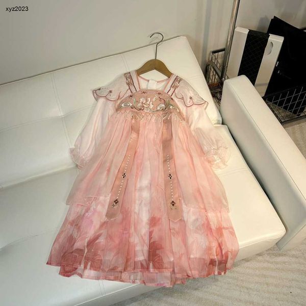 

23ss girl dress designer baby clothes embroidered flower decoration kids frock size 110-150 cm exquisite traditional child han skirt aug11, Red;yellow