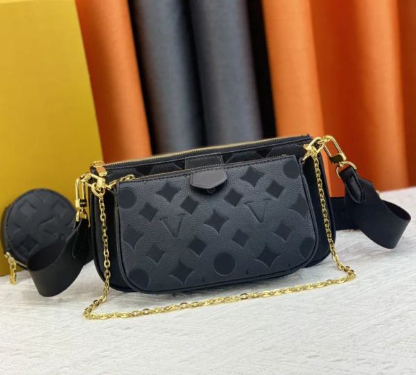 

Designer Womens Shoulder Bag Favorite Chain Bags Leather 3-piece Set Fashion Mini Handbags Emed Flower Letters Ladies Makeup Purses Top-quality AA, Chocolate