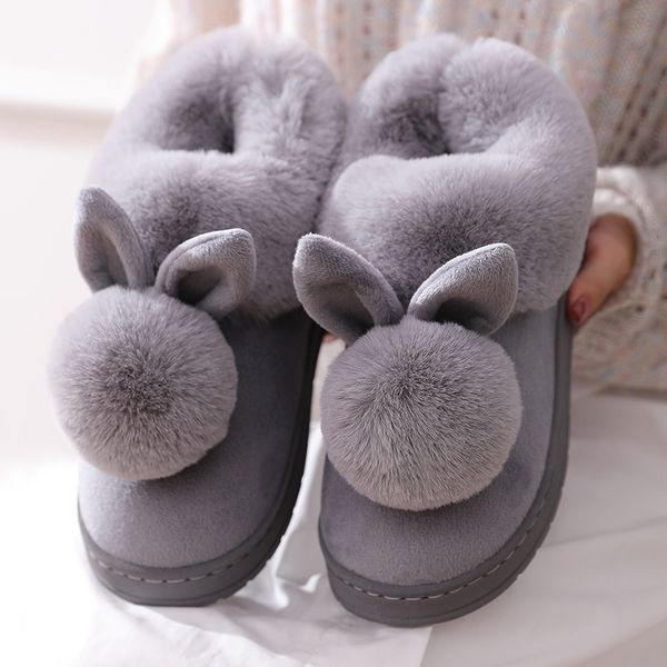 

slippers fashion autumn winter cotton flat fluffy slippers rabbit ear home indoor fur slippers women cute warm plus plush shoes 230818, Black
