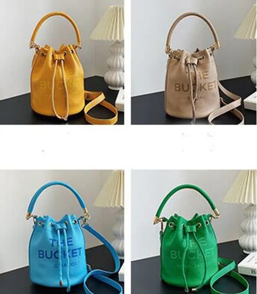 

the lady luxury leather bucket bag womens men designer marc tote classic drawstring shoulder fashion wallet buckets handle purses, Black;red
