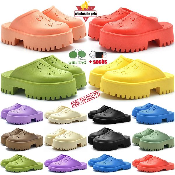 

brand women hollow g platform sandals designer slippers triple black white resin foam rubber slip on sandal jelly colors summer rubber lug s