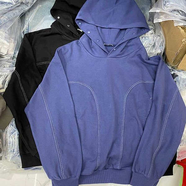 

mens leisure clothing heavy fabric oversize patchwork sweatshirts personalized comfortable streetwear pullovers, Black