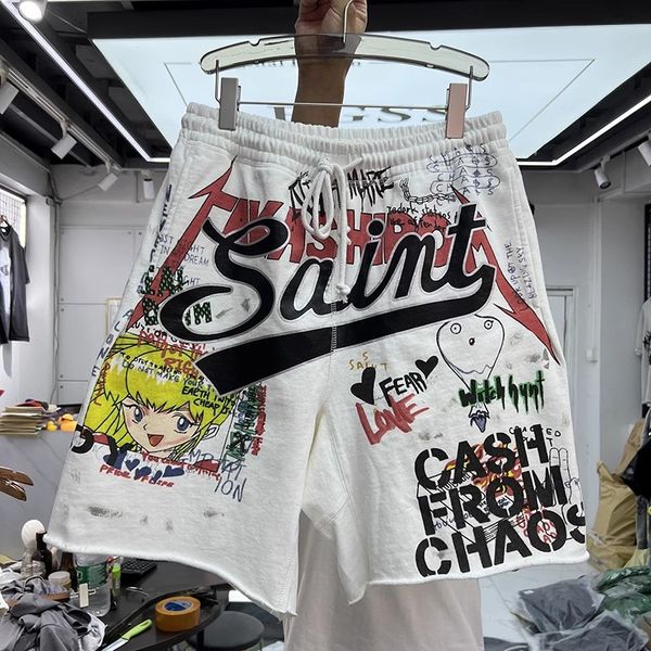 

graffiti print apricot shorts men women drawstring 2023ss oversize shorts