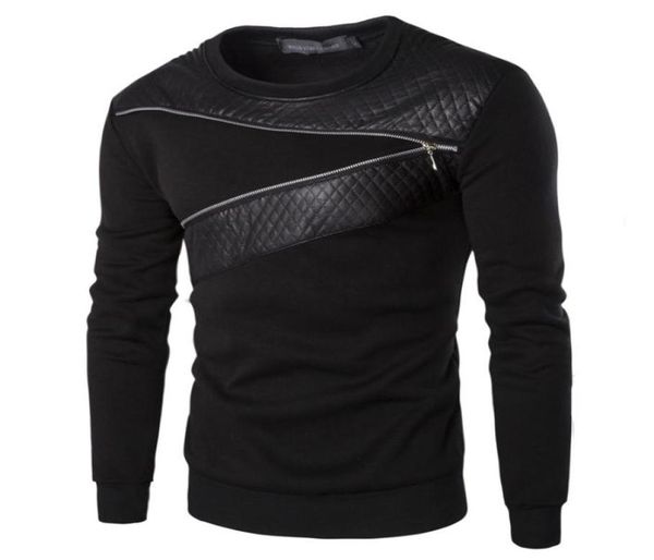 

wholeplus size leather patchwork hoodies men zipper decoration long sleeve sweatshirt men039s leisure hoodie clothes 6389459, Black