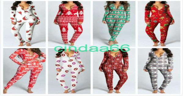 

women onesies designer jumpsuits button flip pajamas christmas tree printed long sleeve homewear rompers4390573, Black;white