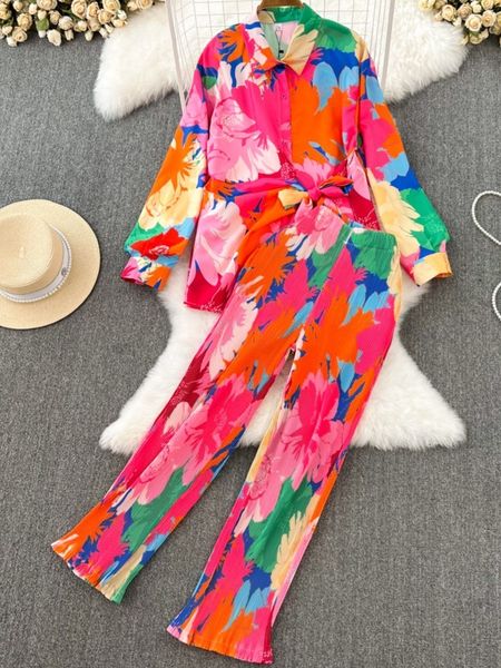 

women s suits blazers spring women casual loose tie dyed trousers suit vintage shirts blouses wide leg pantsuit female fashion boho 2 pieces, White;black