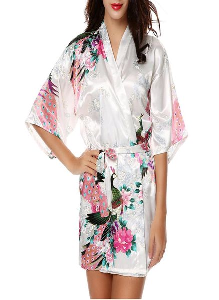 

bridal wedding robe gown women print flower kimono bridesmaid robe sleepwear silk short bath3302558, Black;red