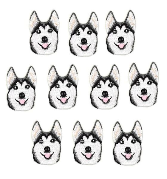 

10pcs huskie dogs iron on transfer applique patch for clothing bags embroidery patches for garment jeans diy sew on embroidery bad5508091, Black