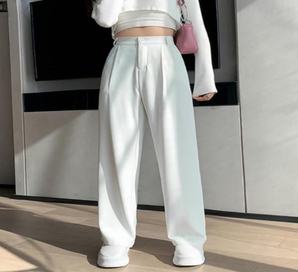

casual high waist loose wide leg pants for women spring autumn new female floorlength white suits pants ladies long trousers9463631191940, Black;white