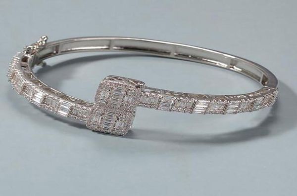

14k gold plated diamond baguette bangle bracelets opening size cubic zirconia hiphop jewelry for men women gifts9241175, Black