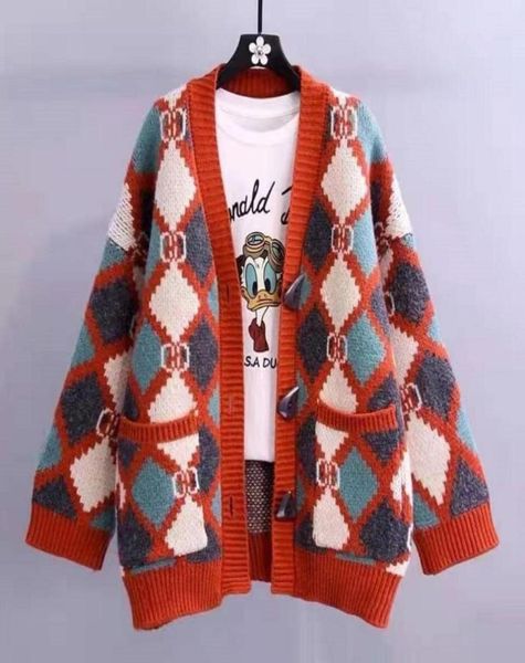 

2022gg women sweater knitted cardigan casual coat g vneck drop shoulder sleeve female chic crochet outerwear autumn winter new5021881, White;black