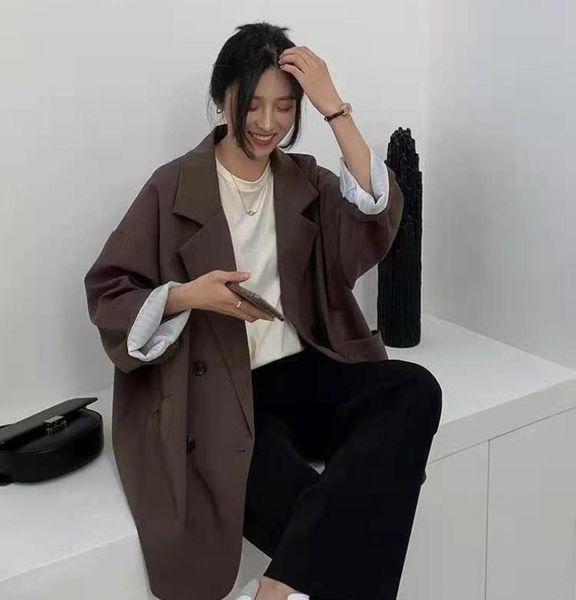 

women039s minimalist solid color suit loose and elegant retro fashion high street ladies comfortable jacket3658232, White;black