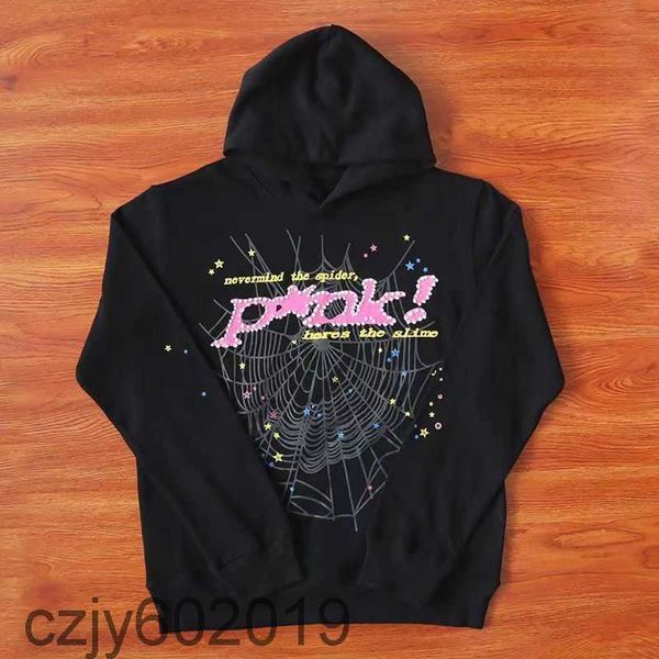 

young thug star's same terry style sp5der 555555 pink hoodies sweater, Black