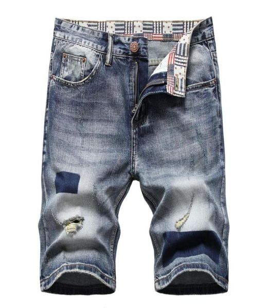 

men designer printed denim shorts summer pocket big size casual ripped distressed holes mens jeans slim fit men039s shorts trou9800942, Blue