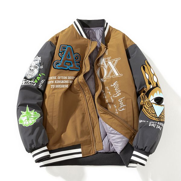 

men s jackets korean style men coat stitching fashion bomber jacket hip hop towel embroidery streetwear zip up hoodie trip outerwear 230821, Black;brown