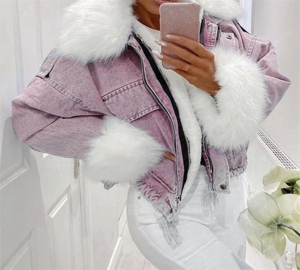 

autumn winter women jacket coat warm faux fur short jean jackets ladies fashion plus size 3xl denim outwear thicken clothes 2010262743421, Black;brown