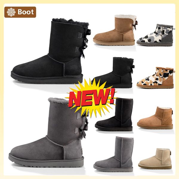 

2023 australie australia boot boots for women booties tasman classic mini warm tazz bailey bow half snow usa gs winter full fur fluffy furry, Black