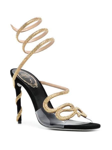 

rene caovilla cleo 95mmcrystals embellished rhinestone heels sandals designers ankle wraparound women high heeled sandal flower rhinestone e, Black