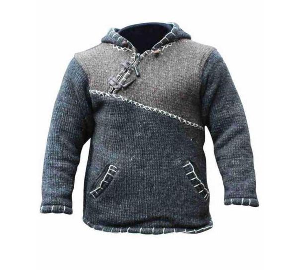

winter fashion patchwork knitted sweater men harajuku hooded pullover sweater male stitching hoodie sweaters jumper streetwear87424515648, White;black