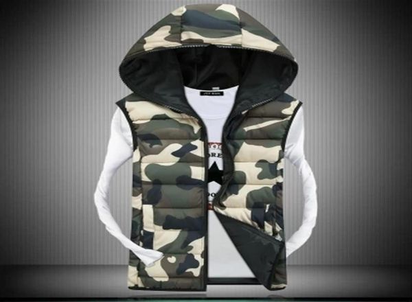 

men039s hooded camouflage vests men women vest winter sleeveless casual jackets male slim camo waistcoats brand clothing sa03025438679, Black;white