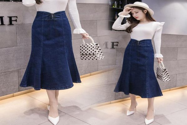 

jeans skirt long denim women 2019 high waist slim maxi mermaid skirts for women laceup plus size long denim skirt women7265057, Black